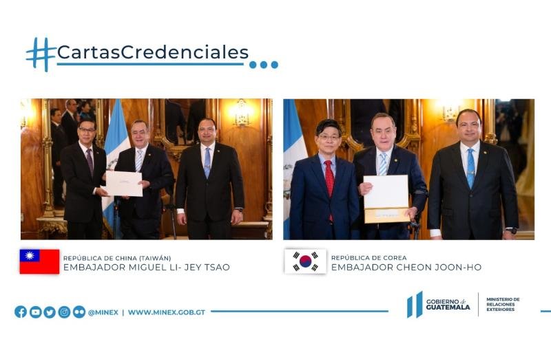 Guatemala recibe Cartas Credenciales de nuevos embajadores de Taiwán y